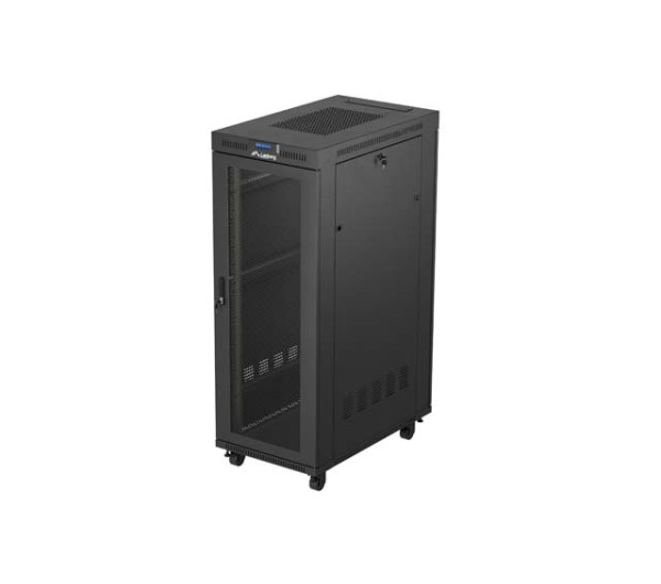 Lanberg FA01-6032-23BL 19" 32U SZÉL:600mm MÉLY:1000mm MAG:1573mm lapraszerelt LCD hálós fémajtós fekete szerver szekrény