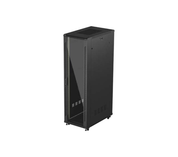 Lanberg FF01-6042-12B 19 42U SZÉL:600mm MÉLY:1000mm MAG:2047mm lapraszerelt üvegajtós fekete szerver szekrény