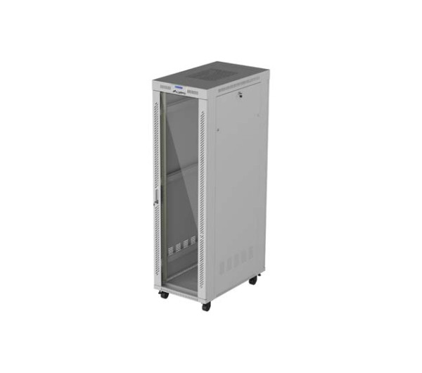 Lanberg FF01-6042-12S 19" 42U SZÉL:600mm MÉLY:1000mm MAG:2123mm lapraszerelt LCD üvegajtós szürke szerver szekrény