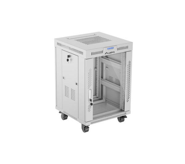Lanberg FF01-6615-12SL 19 15U SZÉL:600mm MÉLY:600mm MAG:922mm lapraszerelt LCD üvegajtós szürke álló rack szekrény