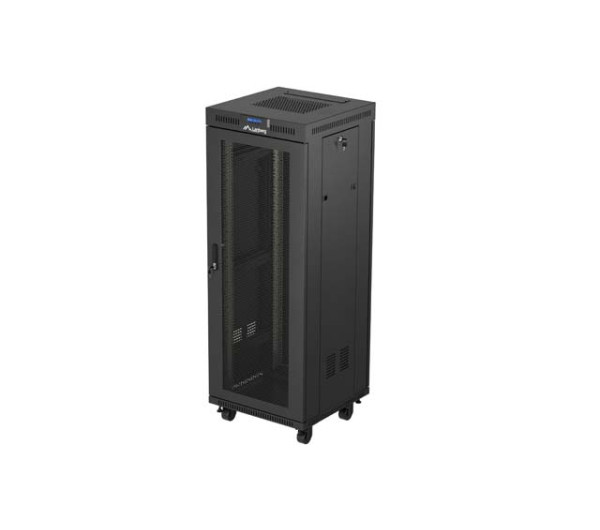 Lanberg FF01-6632-23BL 19 32U SZÉL:600mm MÉLY:600mm MAG:1603mm lapraszerelt LCD hálós fémajtós fekete álló rack szekrény