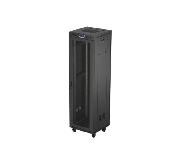 Lanberg FF01-6642-23BL 19 42U SZÉL:600mm MÉLY:600mm MAG:2127mm lapraszerelt LCD hálós fémajtós fekete álló rack szekrény