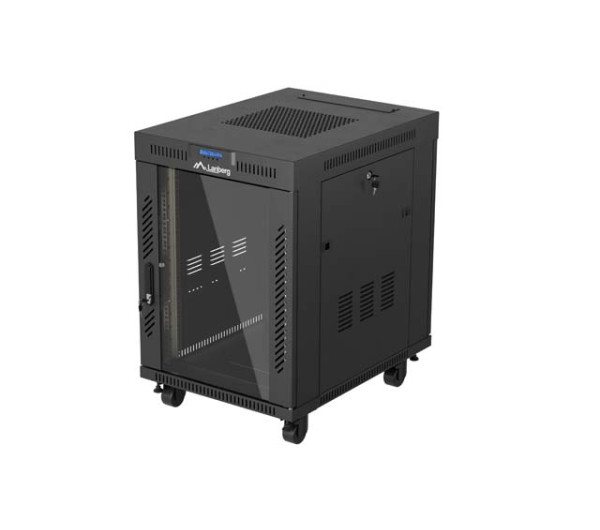 Lanberg FF01-6815-12BL 19 15U SZÉL:600mm MÉLY:800mm MAG:898mm lapraszerelt LCD üvegajtós fekete álló rack szekrény