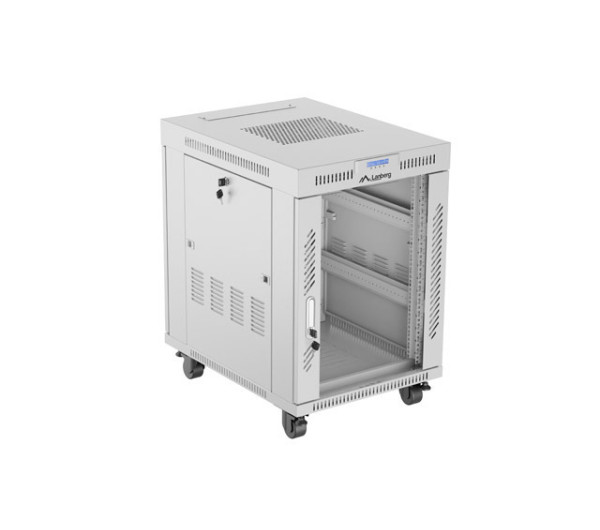 Lanberg FF01-6815-12SL 19 15U SZÉL:600mm MÉLY:800mm MAG:922mm lapraszerelt LCD üvegajtós szürke álló rack szekrény