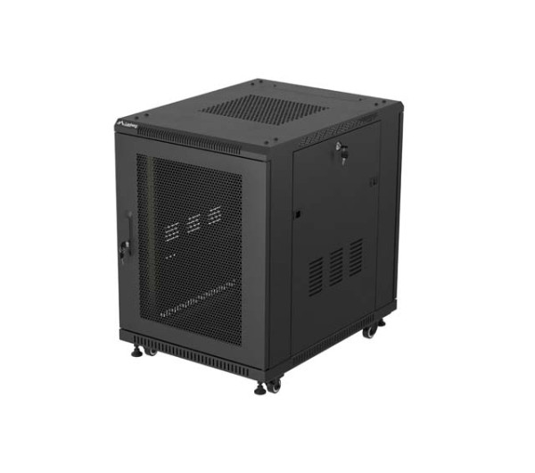 Lanberg FF01-6815-23B 19 15U SZÉL:600mm MÉLY:800mm MAG:848mm lapraszerelt hálós fémajtós fekete álló rack szekrény
