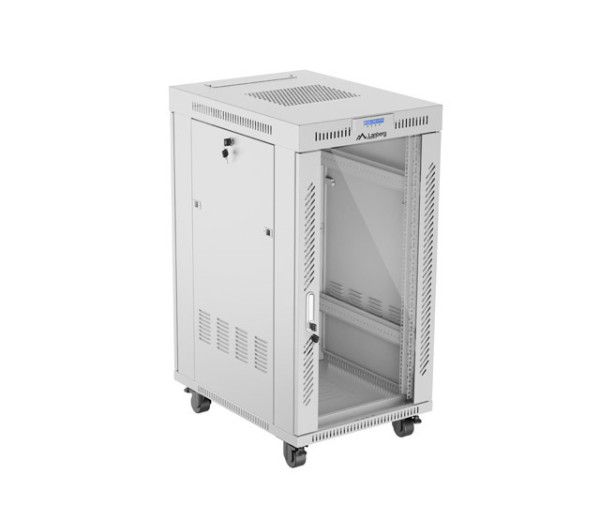 Lanberg FF01-6822-12SL 19 22U SZÉL:600mm MÉLY:800mm MAG:1233mm lapraszerelt LCD üvegajtós szürke álló rack szekrény