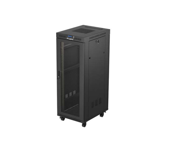 Lanberg FF01-6832-23BL 19 32U SZÉL:600mm MÉLY:800mm MAG:1676mm lapraszerelt LCD hálós fémajtós fekete álló rack szekrény