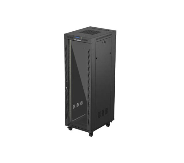 Lanberg FF01-6837-12BL 19 37U SZÉL:600mm MÉLY:800mm MAG:1900mm lapraszerelt LCD üvegajtós fekete álló rack szekrény