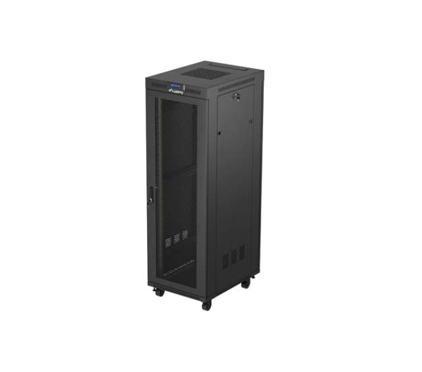 Lanberg FF01-6837-23BL 19 37U SZÉL:600mm MÉLY:800mm MAG:1900mm lapraszerelt LCD hálós fémajtós fekete álló rack szekrény