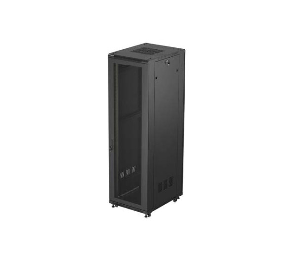 Lanberg FF01-6842-23B 19 42U SZÉL:600mm MÉLY:800mm MAG:2047mm lapraszerelt hálós fémajtós fekete álló rack szekrény
