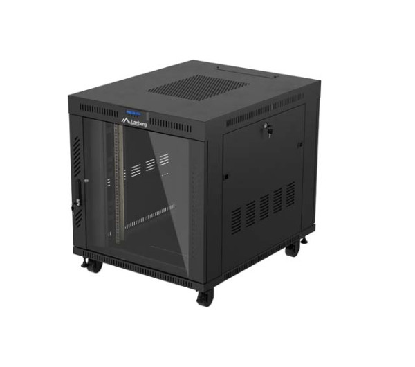 Lanberg FF01-8015-12BL 19 15U SZÉL:800mm MÉLY:1000mm MAG:928mm lapraszerelt LCD üvegajtós fekete szerver szekrény