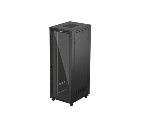 Lanberg FF01-8047-12BL 19 47U SZÉL:800mm MÉLY:1000mm MAG:2344mm lapraszerelt LCD üvegajtós fekete szerver szekrény