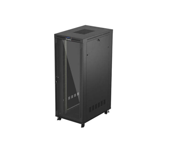 Lanberg FF01-8242-12BL 19 42U SZÉL:800mm MÉLY:1200mm MAG:2127mm lapraszerelt LCD üvegajtós fekete szerver szekrény