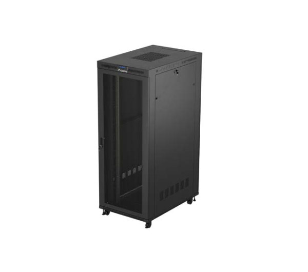 Lanberg FF01-8242-23BL 19" 42U SZÉL:800mm MÉLY:1200mm MAG:2127mm lapraszerelt LCD hálós fémajtós fekete álló rack szekrény
