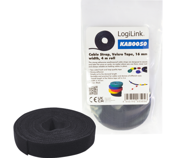 Logilink KAB0050 16mm 4m vágható fekete tépőzáras kábelkötegelő