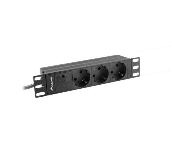 Lanberg PDU-03F-0200-BK 10" 1U 3xSchuko aljzat Schuko csatlakozóvéggel 2m fekete elosztósor