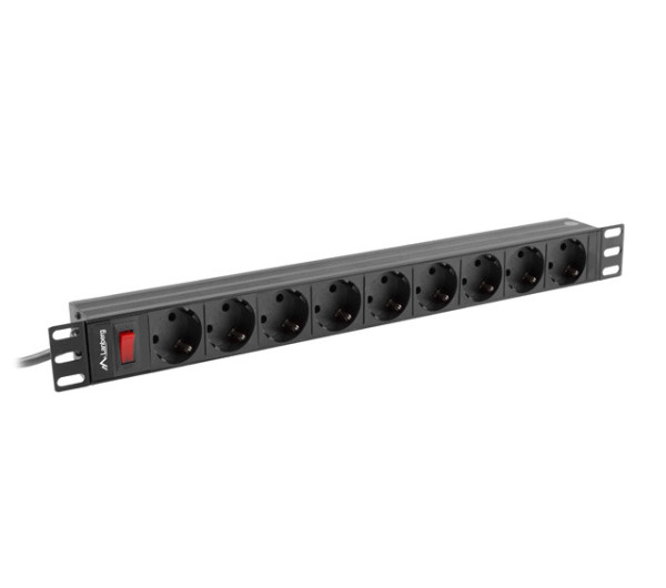 Lanberg PDU-09F-0300-BK 19 1U 9xSchuko aljzat Uni-Schuko csatlakozóvéggel 3m fekete elosztósor kapcsolóval