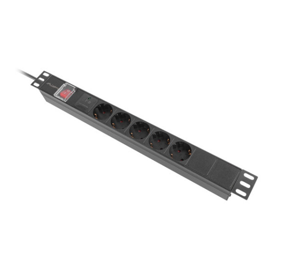 Lanberg PDU-05F-0200-IEC-BK 19" 1U 5xSchuko aljzat C14 csatlakozóvéggel 2m fekete elosztósor kapcsolóval