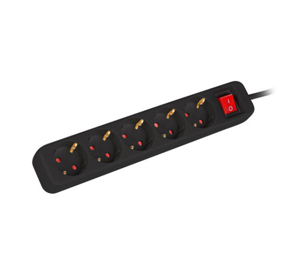 Lanberg PS1-05F-0300-BK 5x Schuko aljzat 10A 3m kapcsolós fekete elosztósor