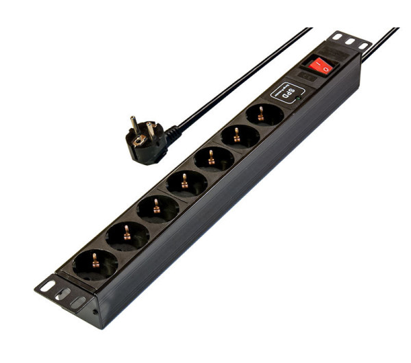 RAIN RET2209 19"" 1U PDU 7xCEE 7/3 schuko aljzat CEE7/7 csatlakozó 1,8m túlfeszültségvédett elosztósor