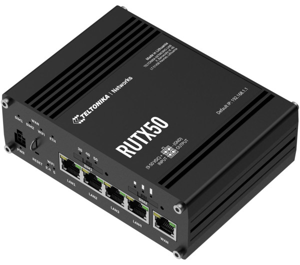 Teltonika RUTX50 4xGbE LAN 2xminiSIM 5G Dual Band Vezeték nélküli Gigabit ipari router
