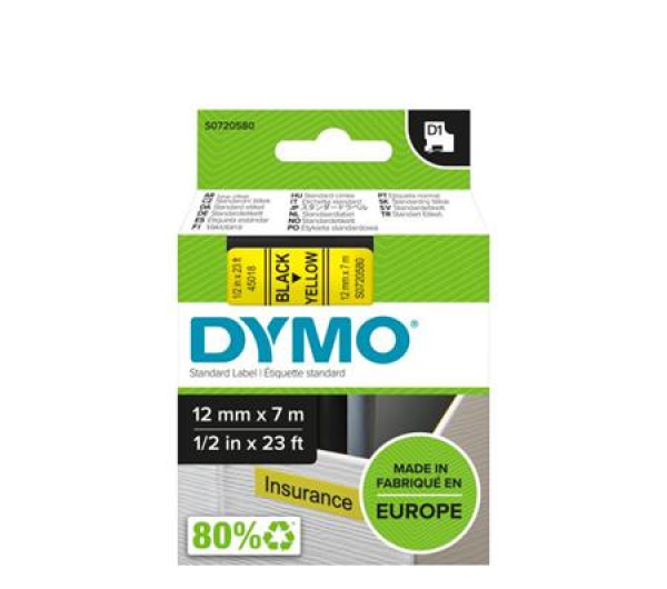 DYMO D1 45018 festékszalag 12mm x 7m sárga-fekete