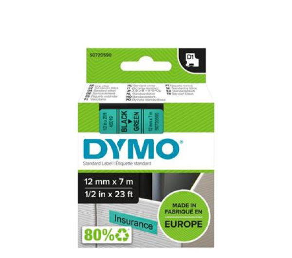 DYMO D1 45019 festékszalag 12mm x 7m zöld-fekete