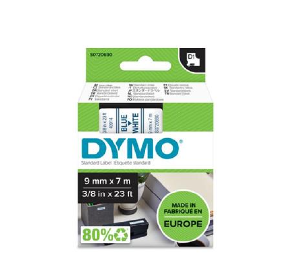 DYMO D1 40914 f.szalag 9mm x 7m fehér-kék (S0720680)