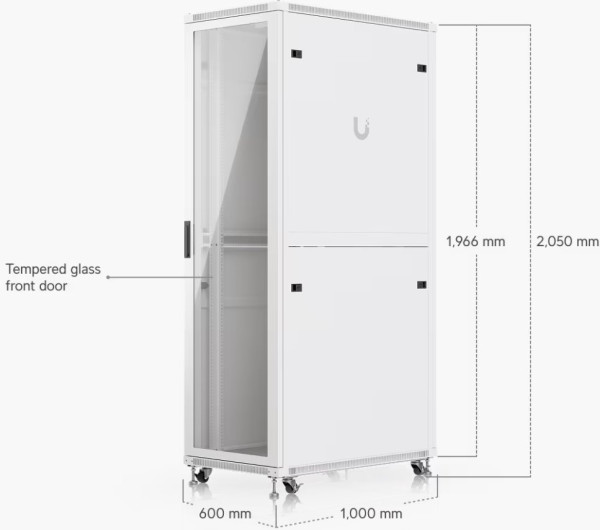 Ubiquiti UACC-RACK-42U-1000-G 19" 42U 1966x600x1000 MAX:800Kg üvegajtós fehér álló szerver szekrény