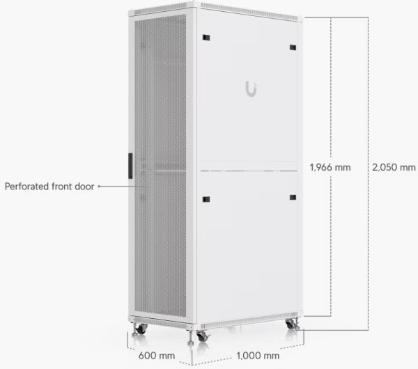 Ubiquiti UACC-RACK-42U-1000-P 19" 42U 1966x600x1000 MAX:800Kg perforált ajtós fehér álló szerver szekrény