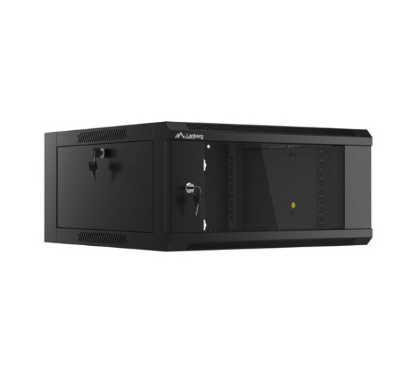Lanberg WAFA-5604-10B 19 12U SZÉL:570mm MÉLY:600mm MAG:277mm összeszerelt üvegajtós fekete fali rack szekrény