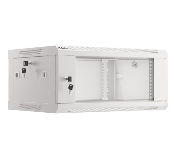 Lanberg WF01-6404-10S 19 4U SZÉL:600mm MÉLY:450mm MAG:290mm lapraszerelt üvegajtós szürke fali rack szekrény