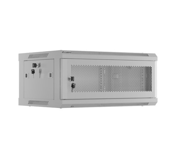 Lanberg WF01-6404-23S 19" 4U SZÉL:600mm MÉLY:450mm MAG:290mm lapraszerelt hálós fémajtós szürke fali rack szekrény
