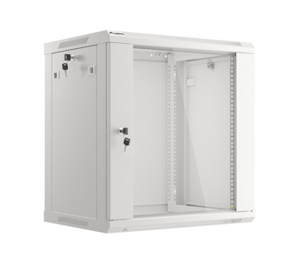 Lanberg WF01-6412-10S 19 12U SZÉL:600mm MÉLY:450mm MAG:645mm lapraszerelt üvegajtós szürke fali rack szekrény