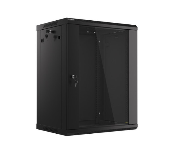 Lanberg WF01-6415-10B 19 15U SZÉL:600mm MÉLY:450mm MAG:774mm lapraszerelt üvegajtós fekete fali rack szekrény