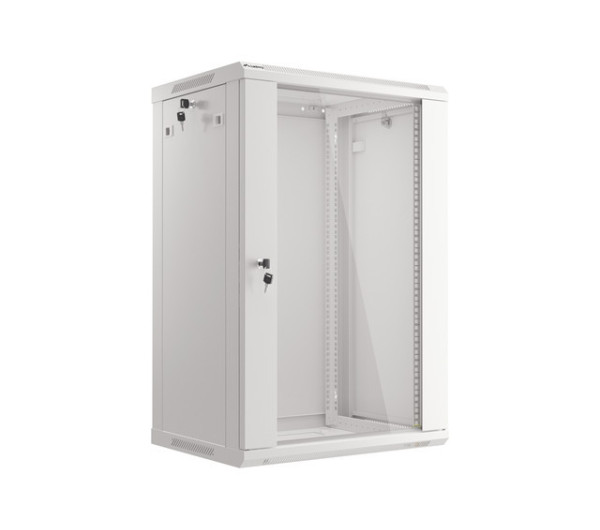 Lanberg WF01-6418-10S 19 18U SZÉL:600mm MÉLY:450mm MAG:907mm lapraszerelt üvegajtós szürke fali rack szekrény