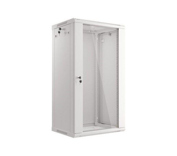 Lanberg WF01-6422-10S 19 22U SZÉL:600mm MÉLY:450mm MAG:1085mm lapraszerelt üvegajtós szürke fali rack szekrény