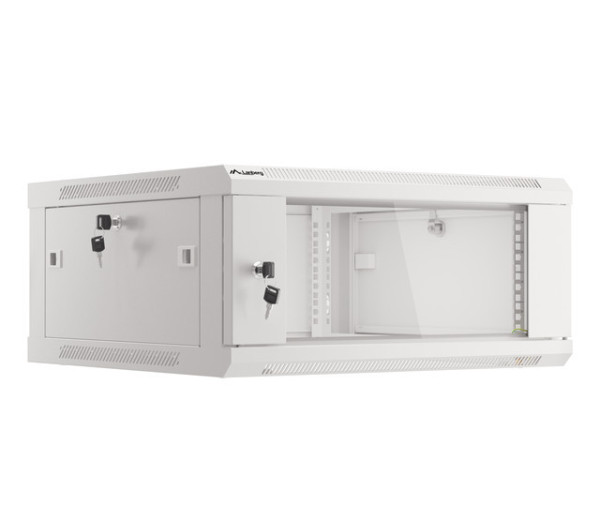 Lanberg WF01-6604-10S 19 4U SZÉL:600mm MÉLY:600mm MAG:290mm lapraszerelt üvegajtós szürke fali rack szekrény