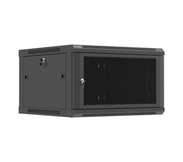 Lanberg WF01-6606-23B 19" 6U SZÉL:600mm MÉLY:600mm MAG:379mm lapraszerelt hálós fémajtós fekete fali rack szekrény