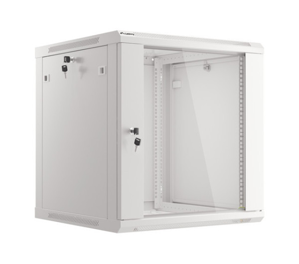 Lanberg WF01-6612-10S 19 12U SZÉL:600mm MÉLY:600mm MAG:640mm lapraszerelt üvegajtós szürke fali rack szekrény