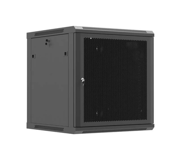Lanberg WF01-6612-23B 19" 12U SZÉL:600mm MÉLY:600mm MAG:646mm lapraszerelt hálós fémajtós fekete fali rack szekrény