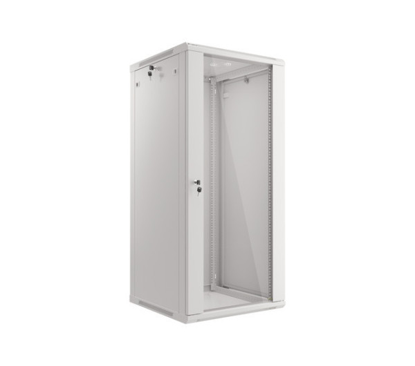 Lanberg WF01-6627-10S 19 27U SZÉL:600mm MÉLY:600mm MAG:1307mm lapraszerelt üvegajtós szürke fali rack szekrény