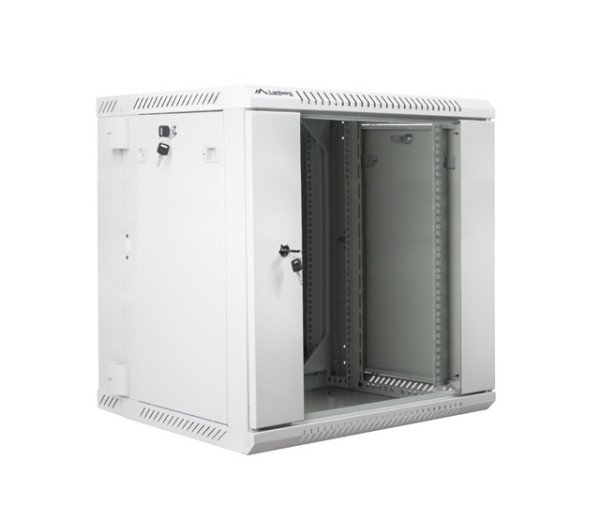 Lanberg WF02-6612-10S 19" 12U SZÉL:600mm MÉLY:600mm MAG:640mm lapraszerelt üvegajtós szürke kétrészes fali rack szekrény