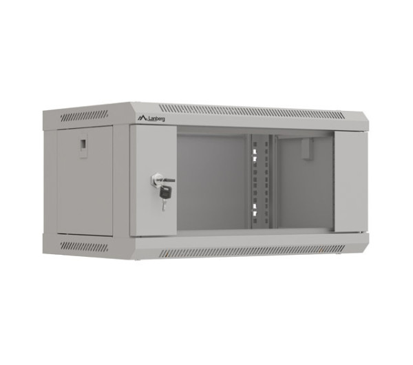 Lanberg WF03-5304-10S 19 4U SZÉL:540mm MÉLY:350mm MAG:281mm lapraszerelt üvegajtós szürke fali rack szekrény