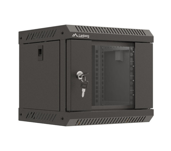 Lanberg WF11-3304-10B 10" 4U SZÉL:300mm MÉLY:300mm MAG:281mm lapraszerelt üvegajtós fekete fali rack szekrény