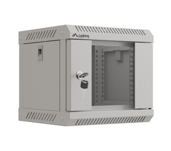 Lanberg WF11-3304-10S 10" 4U SZÉL:300mm MÉLY:300mm MAG:281mm lapraszerelt üvegajtós szürke fali rack szekrény