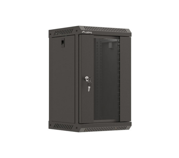 Lanberg WF11-3309-10B 10" 9U SZÉL:300mm MÉLY:300mm MAG:503mm lapraszerelt üvegajtós fekete fali rack szekrény